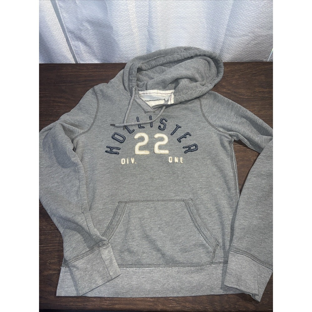 Hollister Y2K Hoodie Pullover Size Large Gray Spellout Thermal Lined Hood